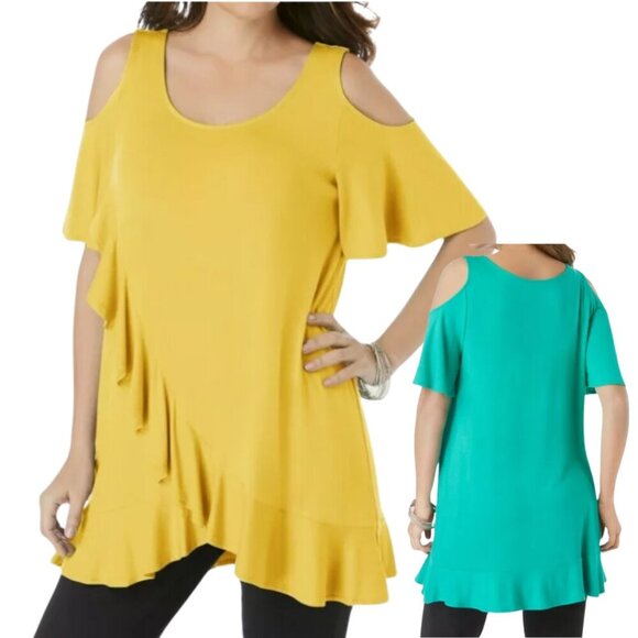 Roaman's Purple Cold Shoulder Ruffled Criss Cross Top, Size 14/16 #292 - Picture 2 of 13